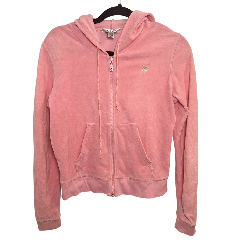 Lilly Pulitzer Pink Velour Zip Up Hoodie Vintage Y2K Womens Size Small‎